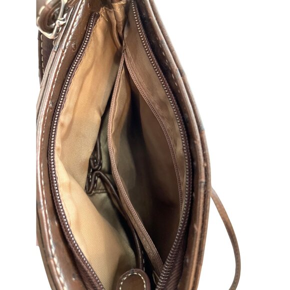 Brown Purse Crossbody Shoulder Bag Small Handbag Faux Ostrich Organizer Pockets - Picture 7 of 9